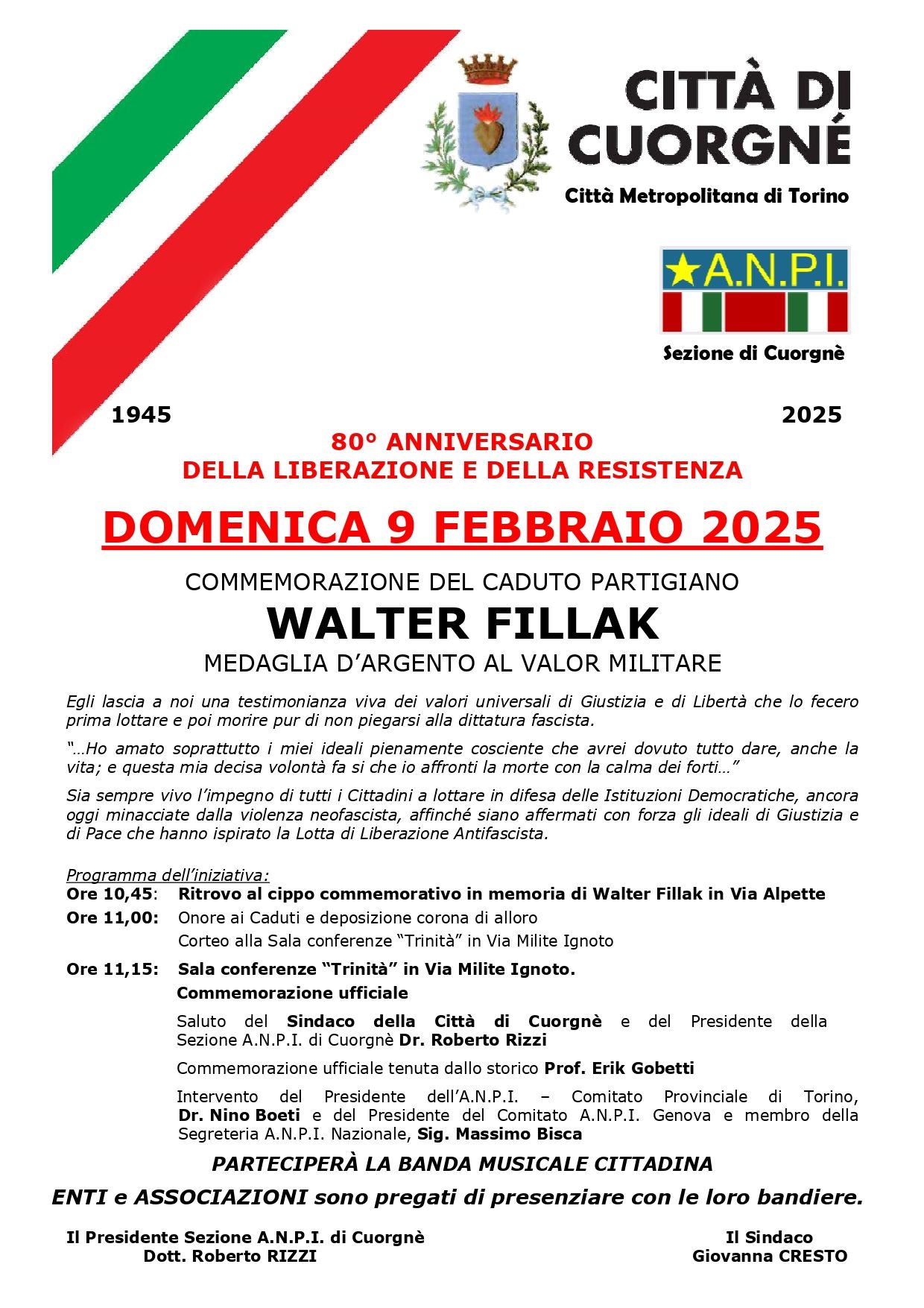 CUORGNE' - Commemorazione del caduto partigiano Walter Fillak