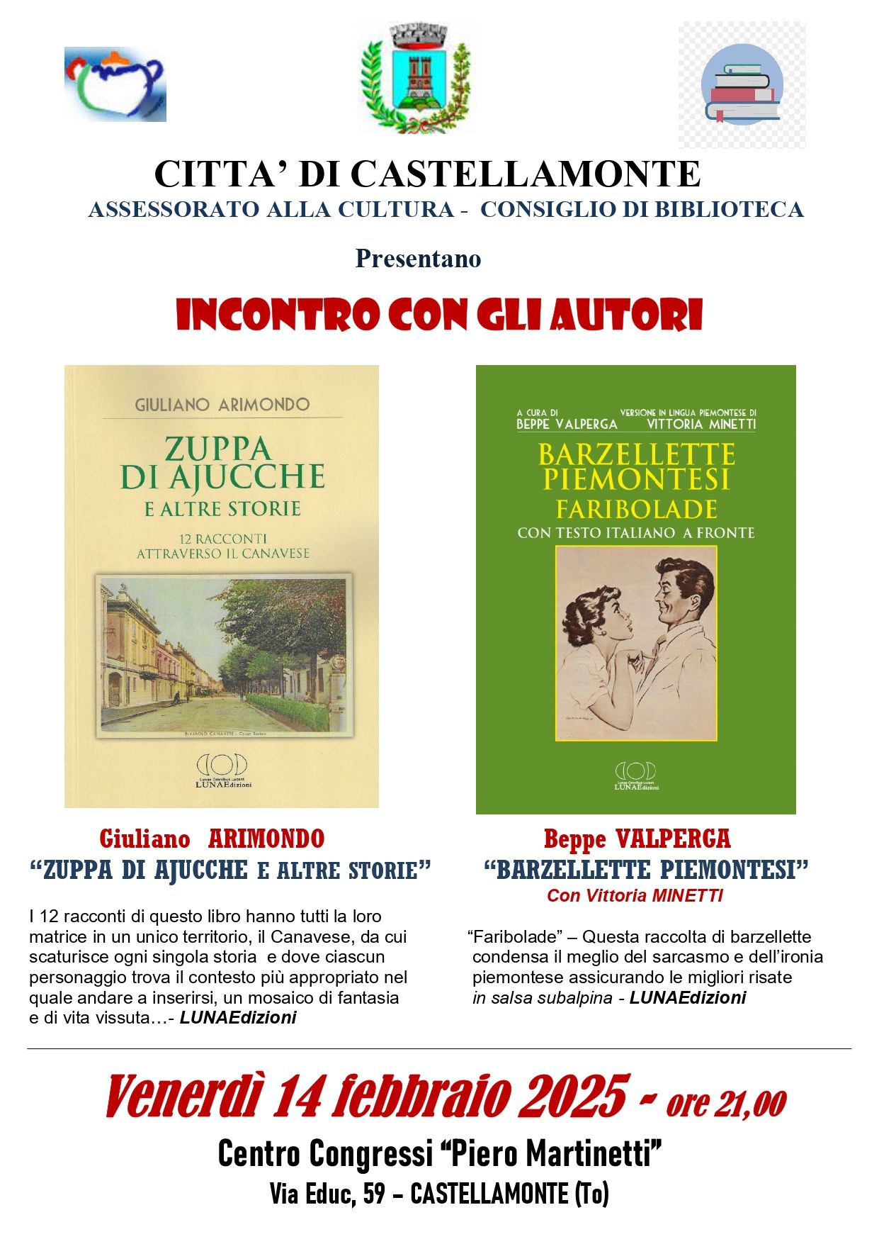 CASTELLAMONTE - Incontro con gli autori Giuliano Arimondo e Beppe Valperga