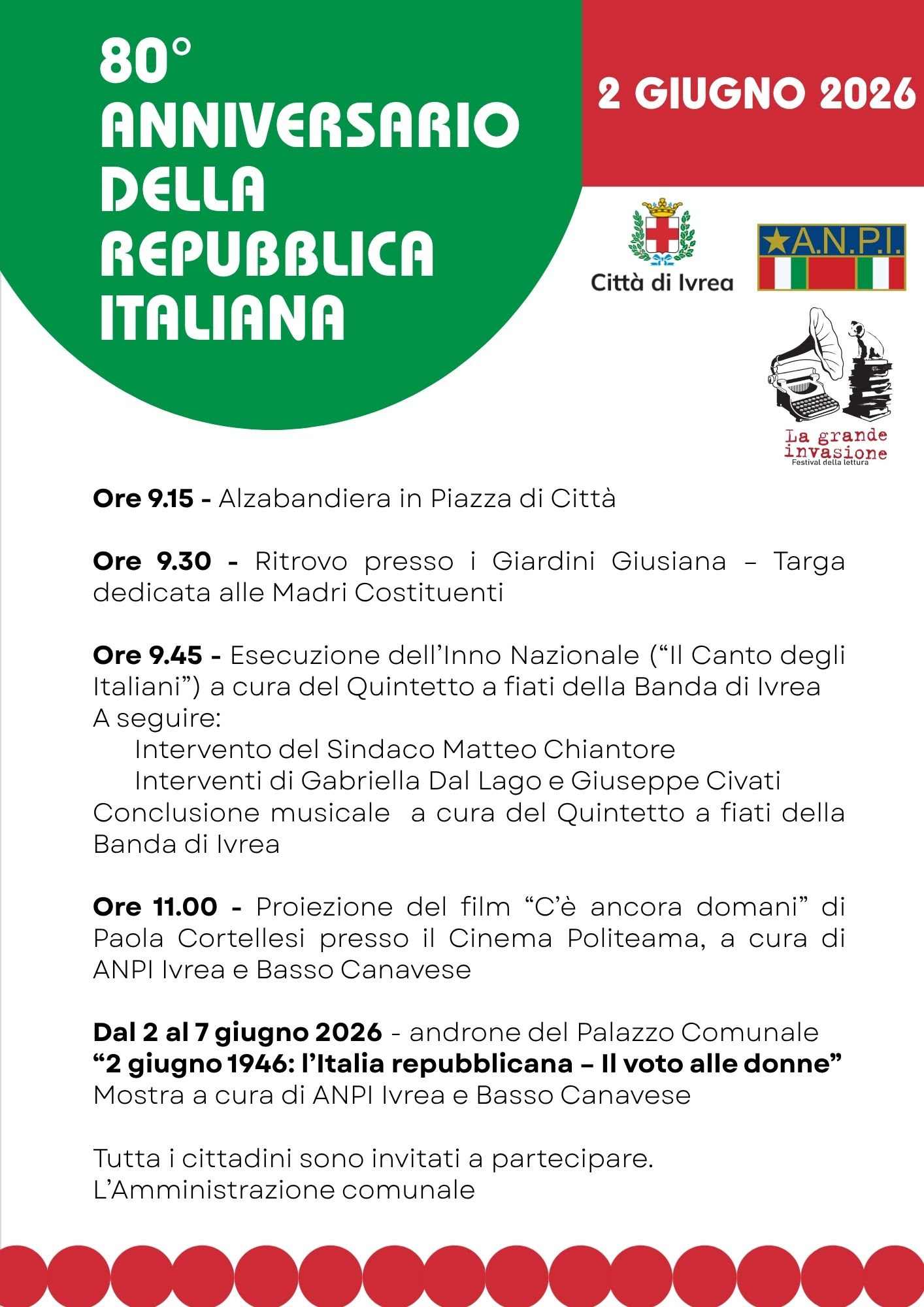 Celebrazioni Festa della Repubblica a Ivrea