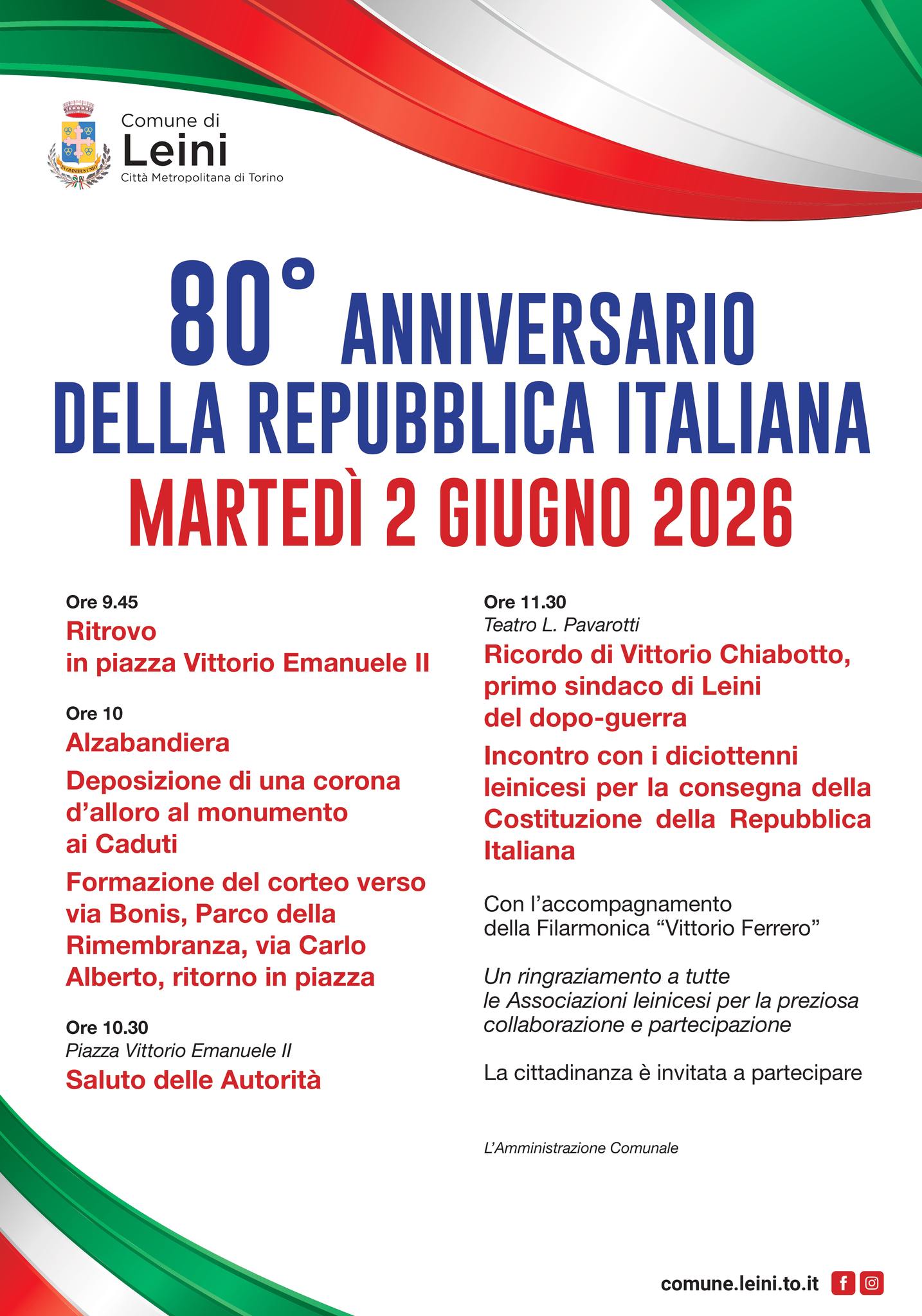 80° Anniversario della Repubblica Italiana a Leini