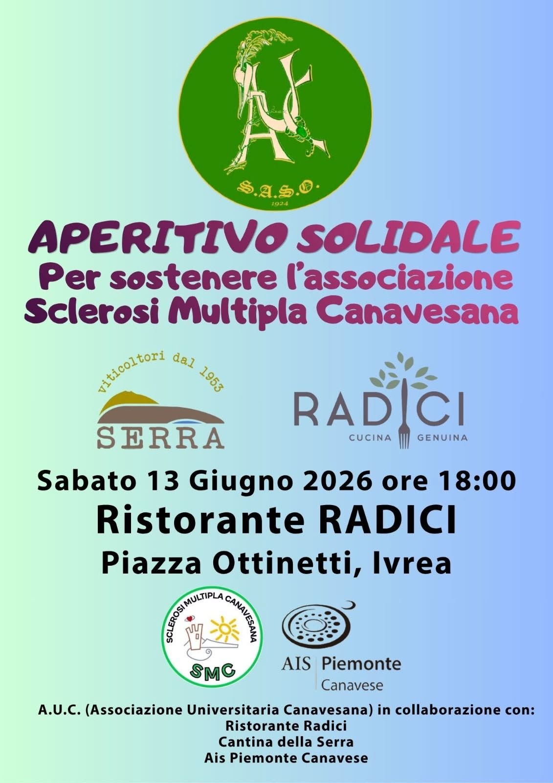 Aperitivo Solidale per l'associazione Sclerosi Multipla Canavesana