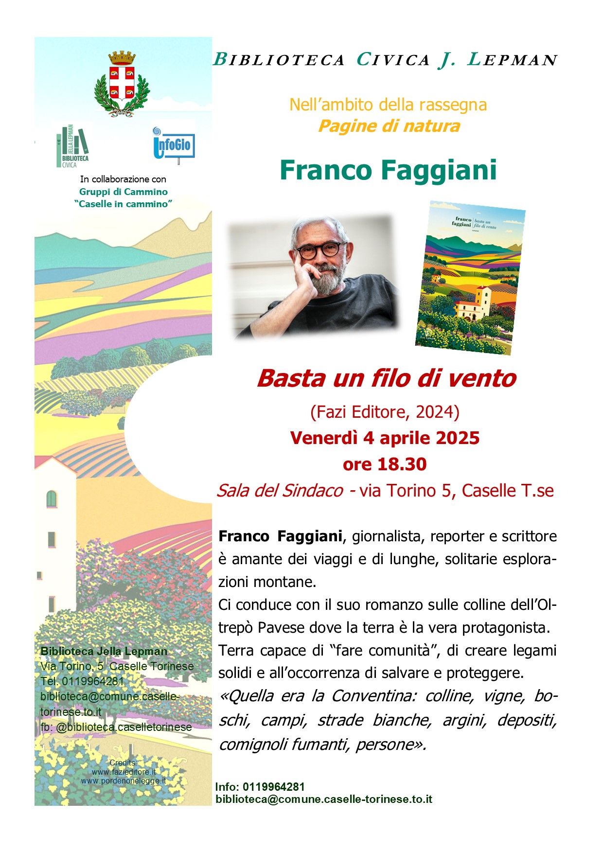 CASELLE - Lo scrittore Franco Faggiani alla Biblioteca Lepman