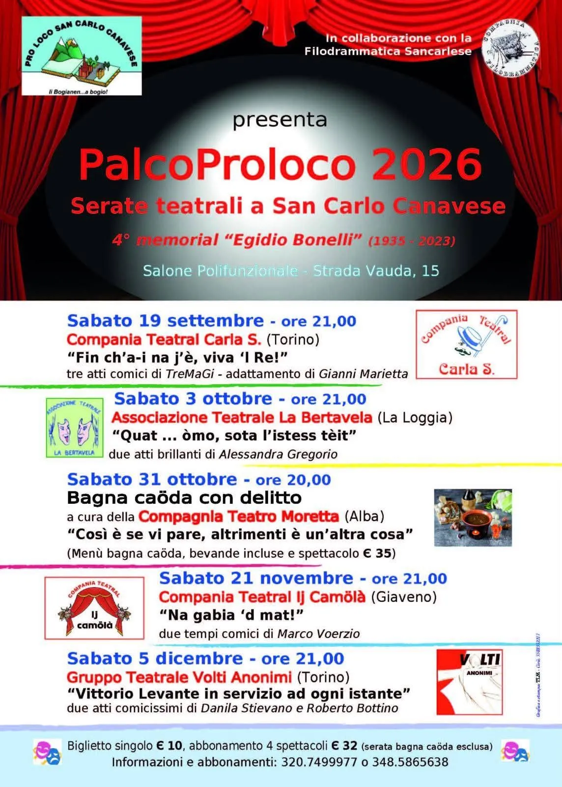 PalcoProloco 2026: Serate Teatrali a San Carlo Canavese