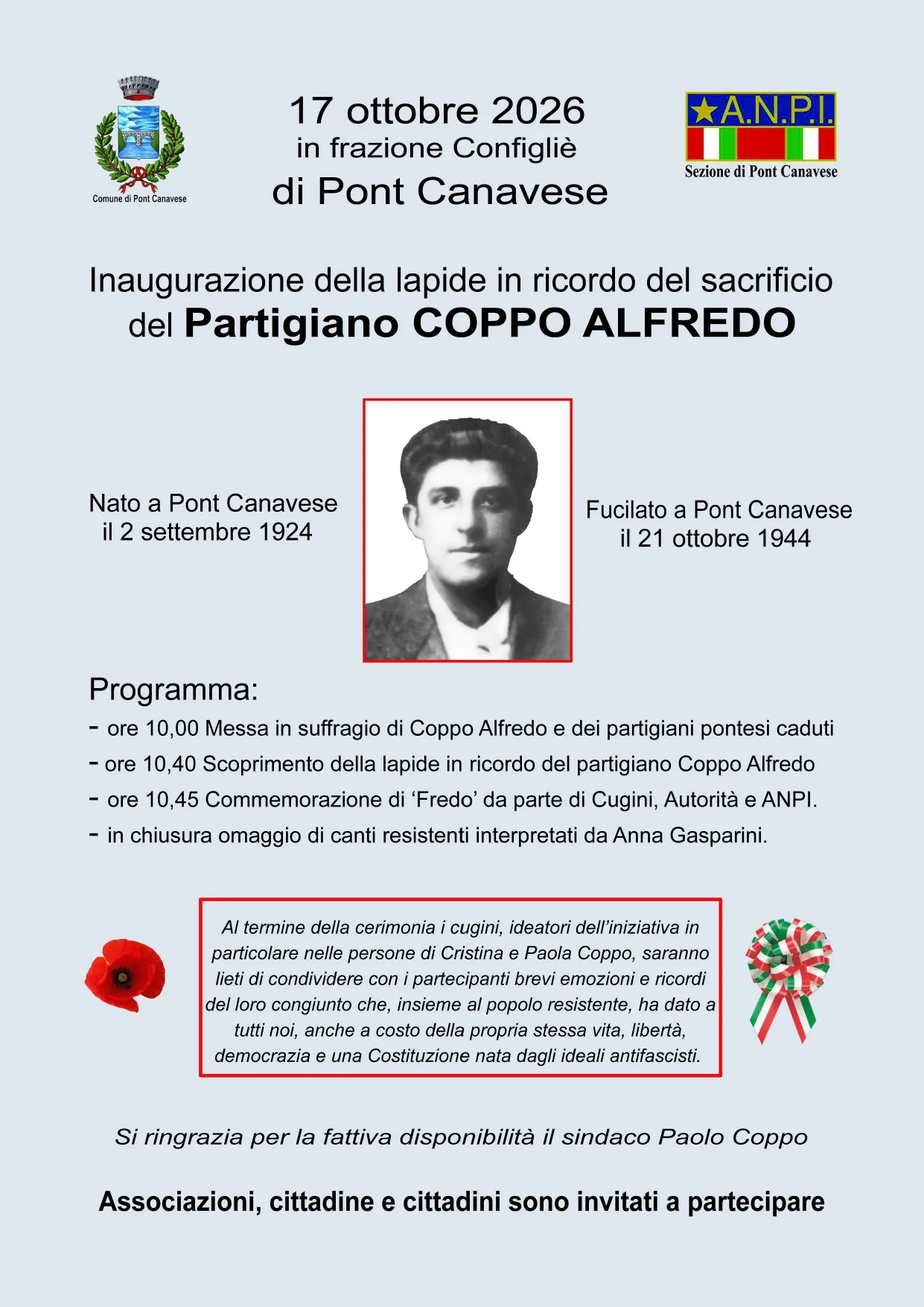 Inaugurazione della lapide in ricordo del partigiano Coppo Alfredo