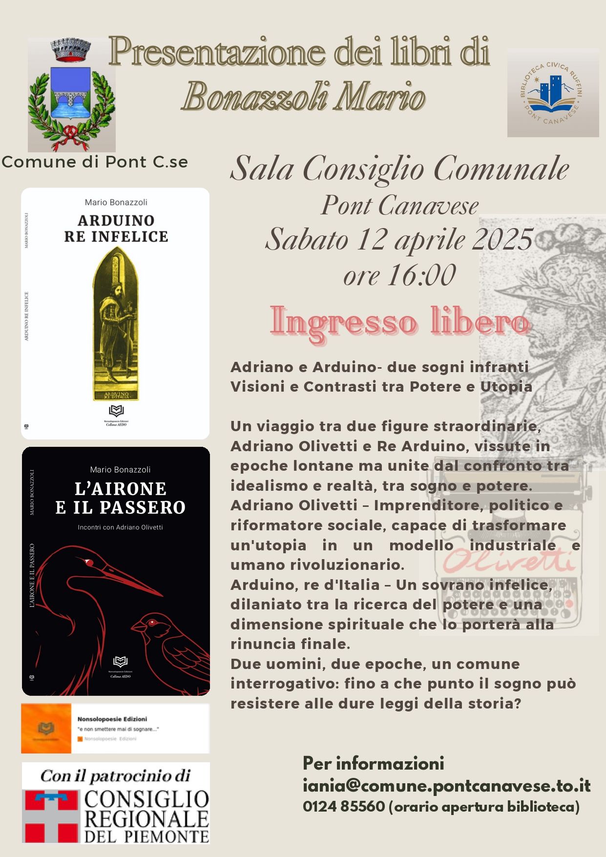 PONT CANAVESE - Presentazione dei libri di Mario Bonazzoli