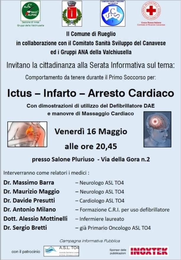 RUEGLIO - Comportamenti di primo soccorso da tenersi in caso di Ictus, Infarto e Attacco Cardiaco