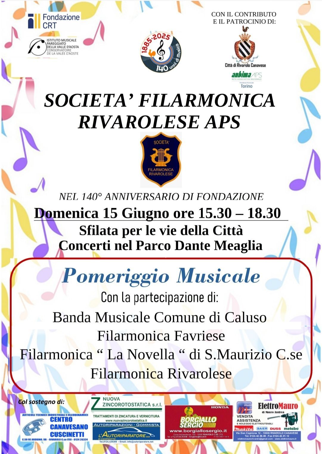 RIVAROLO CANAVESE - Pomeriggio musicale per i 140 anni della Filarmonica Rivarolese