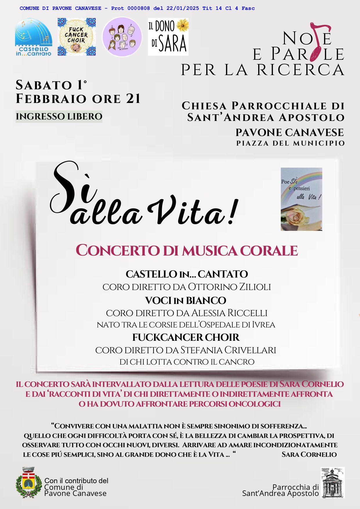 PAVONE CANAVESE - Sì alla Vita: un concerto per celebrare forza, speranza e bellezza