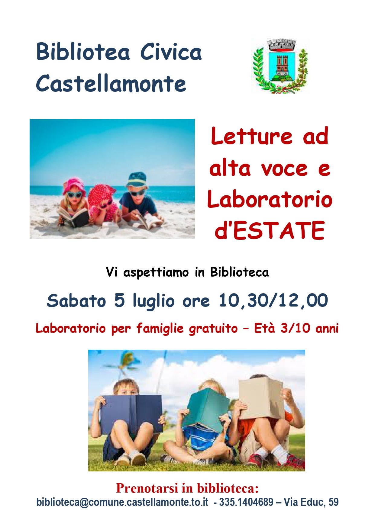 CASTELLAMONTE - Letture ad alta voce e laboratorio d'estate